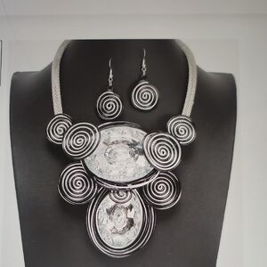 Elegant Silver Swirl Necklace and Earring Set